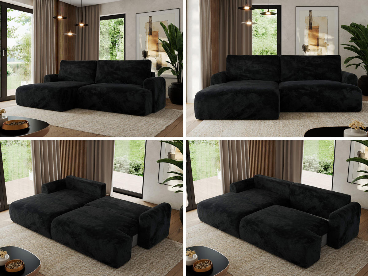 ECKSCHLAFSOFA TONO L Schwarz Plüsch - links - Schwarz, Kunststoff/Textil (260/150cm) - MKS