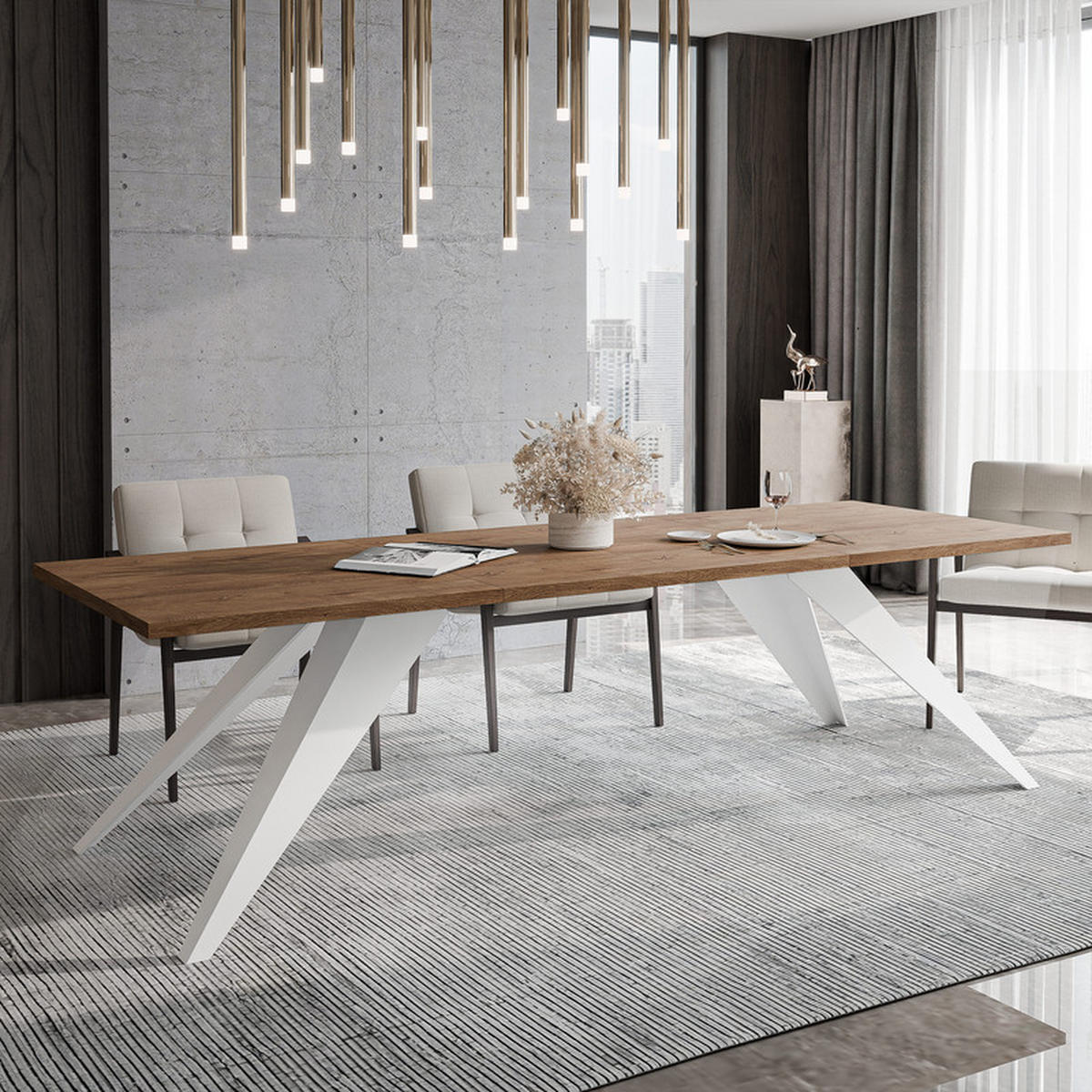 AUSZIEHTISCH XANDRO 160/90/76 cm mit Metallgestell, Weiß / Lefkas-Eiche - Weiß/Eiche San Remo, Holzwerkstoff/Metall (90/160/76cm) - Idohome