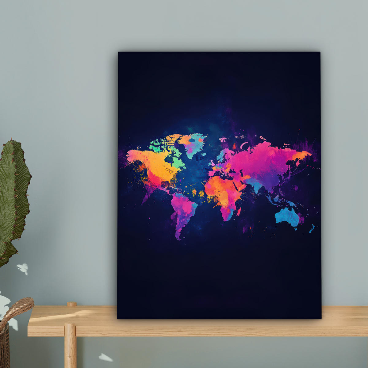 LEINWANDBILD Weltkarte - Bunt - Graffiti 30x40 cm - Multicolor, Textil (30/40cm) - MuchoWow