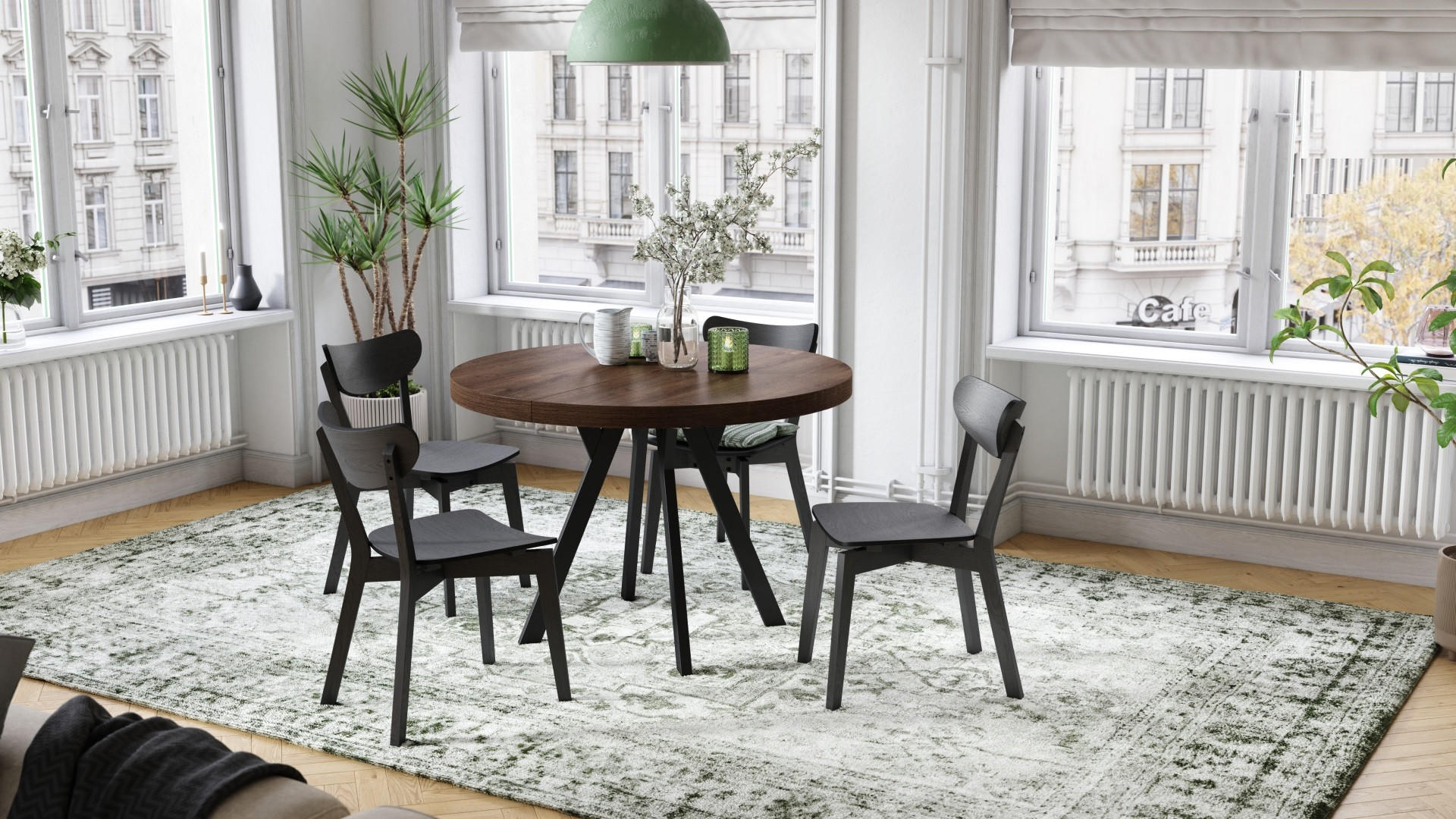 ESSTISCH rund Eiche dunkel - Schwarz matt ausziehbar - Schwarz/Braun, Holzwerkstoff (110/110/77cm) - designimpex