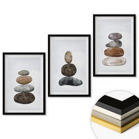 WANDBILDER 3er-Set - 40x60 cm Schwarzer Rahmen - Minimalistische Boho-Steine - Schwarz, Kunststoff (40/60cm) - ArtPrintCave