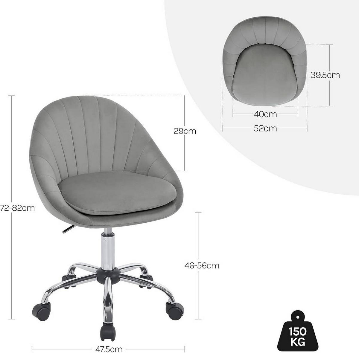 DREHSTUHL ergonomisch, Schminkstuhl, Samt, Hellgrau - Hellgrau/Schwarz, Textil/Metall (52/72/48cm) - Woltu