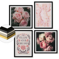 WANDBILDER 4er-Set - 50x50 cm & 40x60 cm Schwarzer Rahmen - Vintage-Rosen-Marmorträume - Schwarz, Kunststoff (50/50cm) - ArtPrintCave