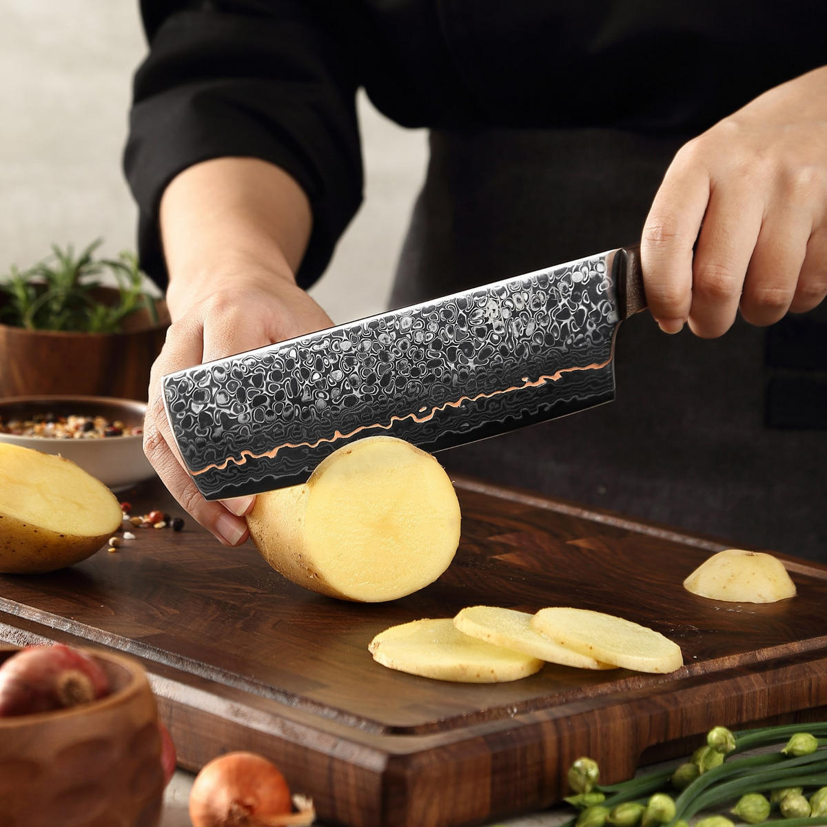 NAKIRIMESSER 18 cm - Kupferfarben, Holz/Metall (1cm) - Wakoli