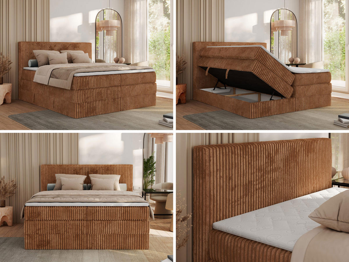 BOXSPRINGBETT TILIANO KING - 140/200 - Orange Cord - H3 - Orange, Holz/Textil (140/200cm) - MKS