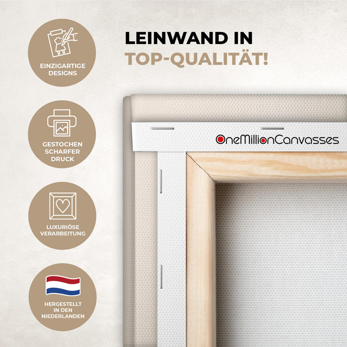 LEINWANDBILD Formen - Rund - Blätter - Beige Wohnzimmer Groß 120x80 cm - Rostfarben, Textil (120/80cm) - MuchoWow
