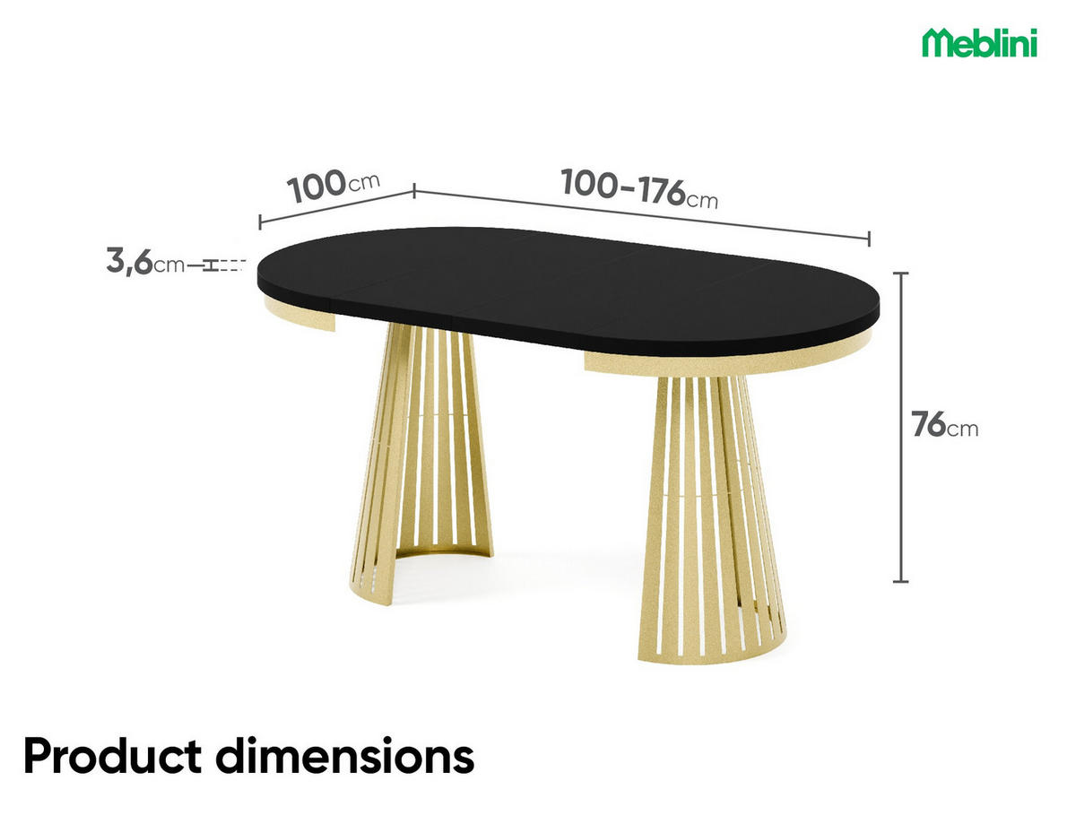 ESSTISCH Cone Bis - Goldfarben/Schwarz, Holzwerkstoff/Metall (100/100/76cm) - Meblini