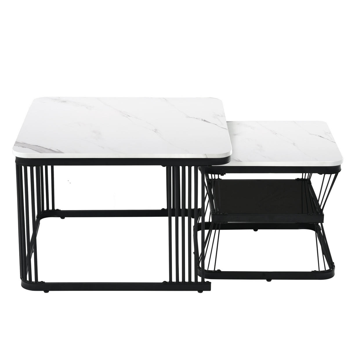 COUCHTISCH-SET aus MDF 65x65x45 cm Weiß in Marmoroptik mit schwarzen Stahlbeinen - Weiß, Holzwerkstoff (65/65/45cm) - IVMEU