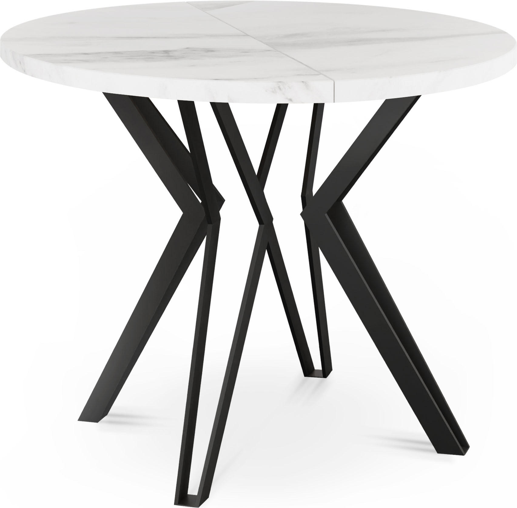 ESSTISCH Revena runder ausziehbarer, Marmor Weiß 120-200/120/76 cm - Ecru/Schwarz, Holzwerkstoff/Metall (120/120/76cm) - WFL GROUP