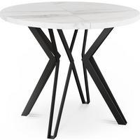 ESSTISCH Revena runder ausziehbarer, Marmor Weiß 100-180/100/76 cm - Ecru/Schwarz, Holzwerkstoff/Metall (100/100/76cm) - WFL GROUP