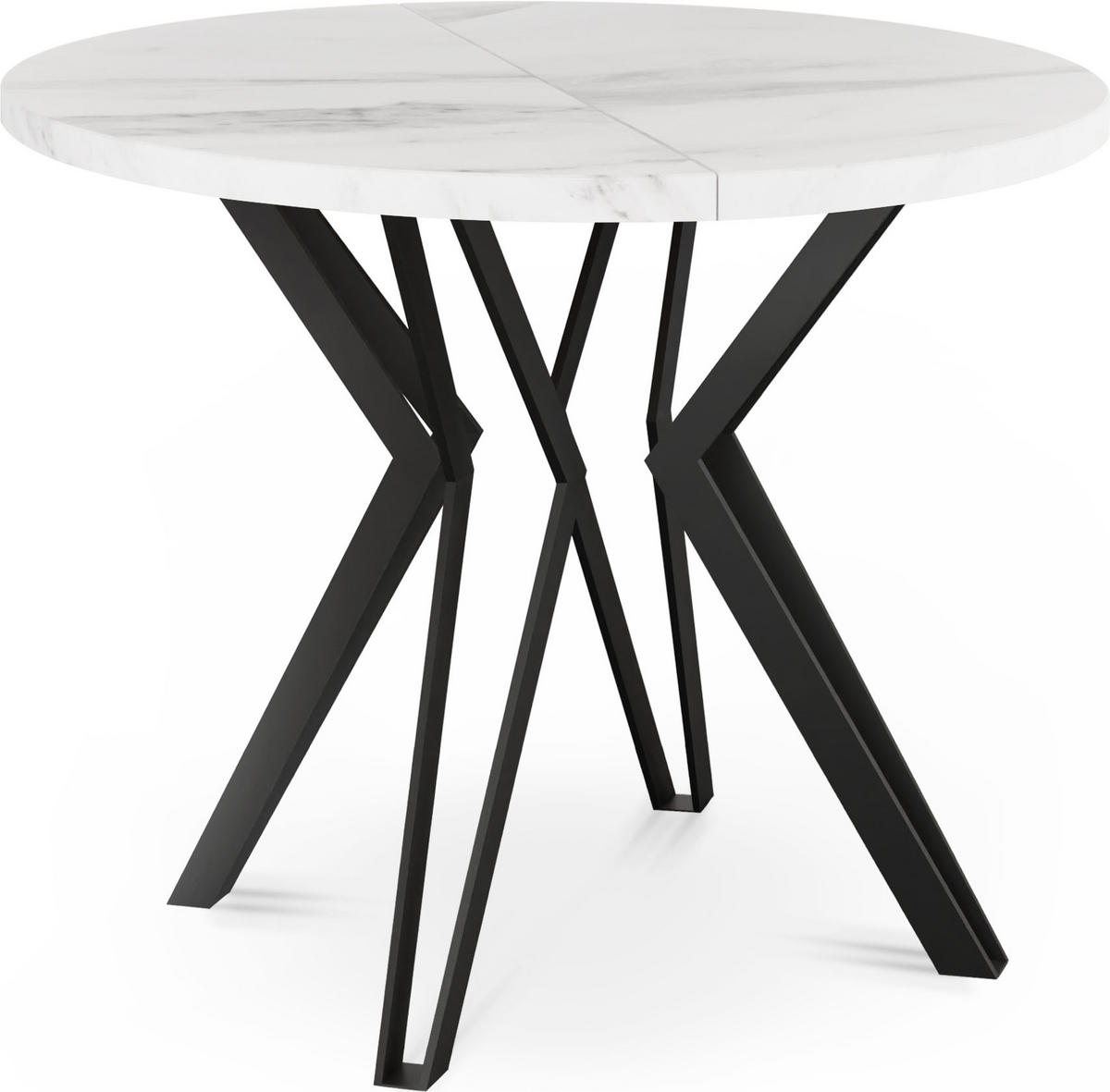 ESSTISCH Revena runder ausziehbarer, Marmor Weiß 100-180/100/76 cm - Ecru/Schwarz, Holzwerkstoff/Metall (100/100/76cm) - WFL GROUP