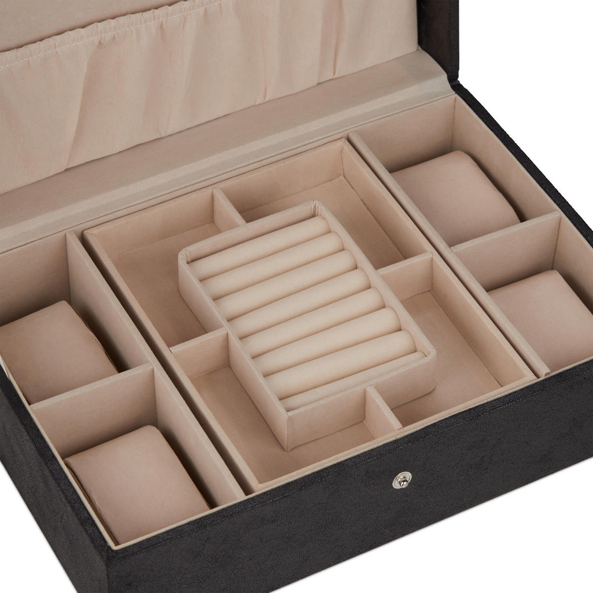 SCHMUCKKÄSTCHEN - Schwarz, Holzwerkstoff/Wellpappe (29/10/20cm) - Relaxdays