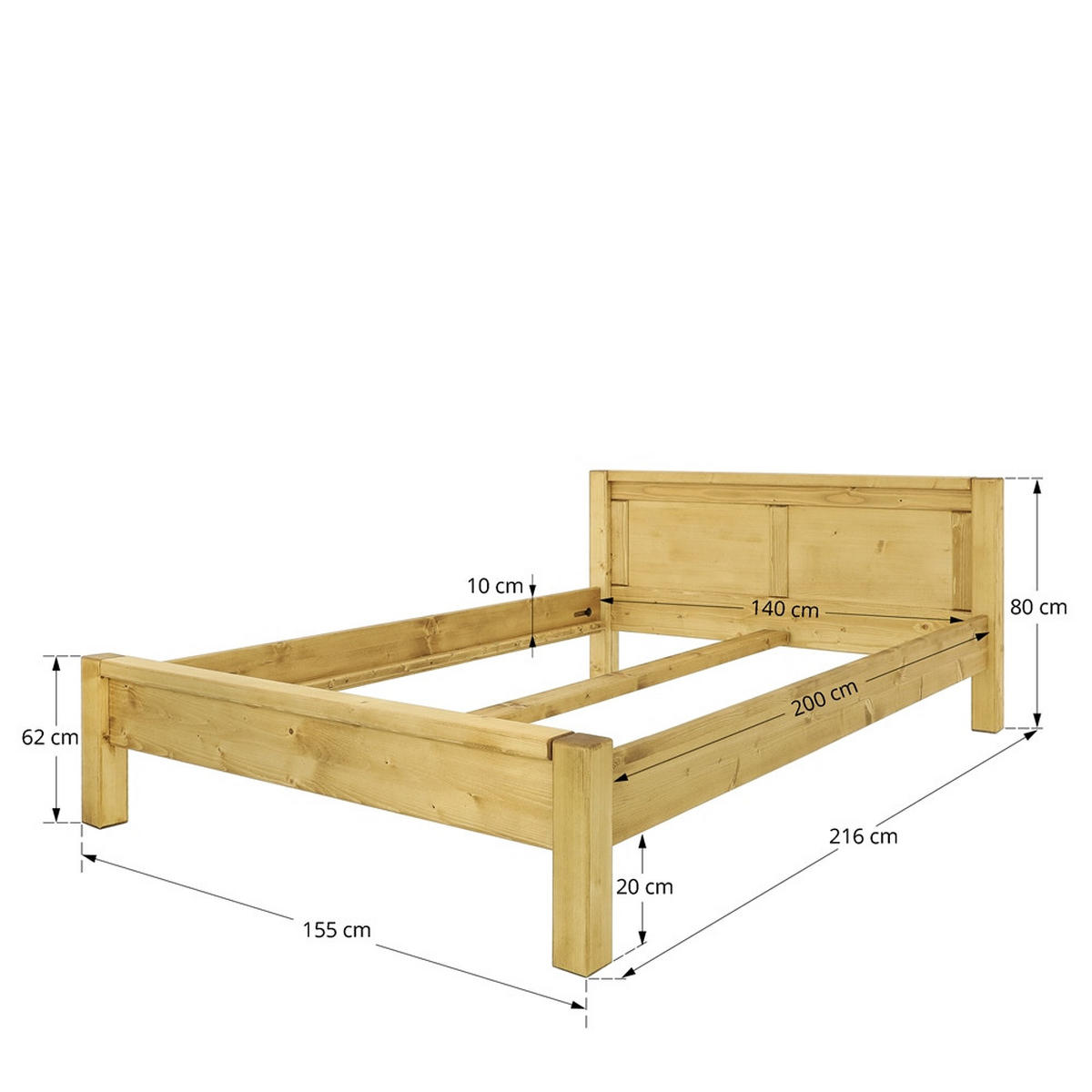 BETT aus Massivholz Sara - Honig, Holz (140/200cm) - Seart