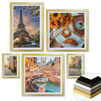 WANDBILDER 5er Set - 50x50 cm & 20x30 cm & 40x60 cm Goldrahmen - Charmante Straßen mit Kaffee - Goldfarben, Kunststoff (40/60cm) - ArtPrintCave