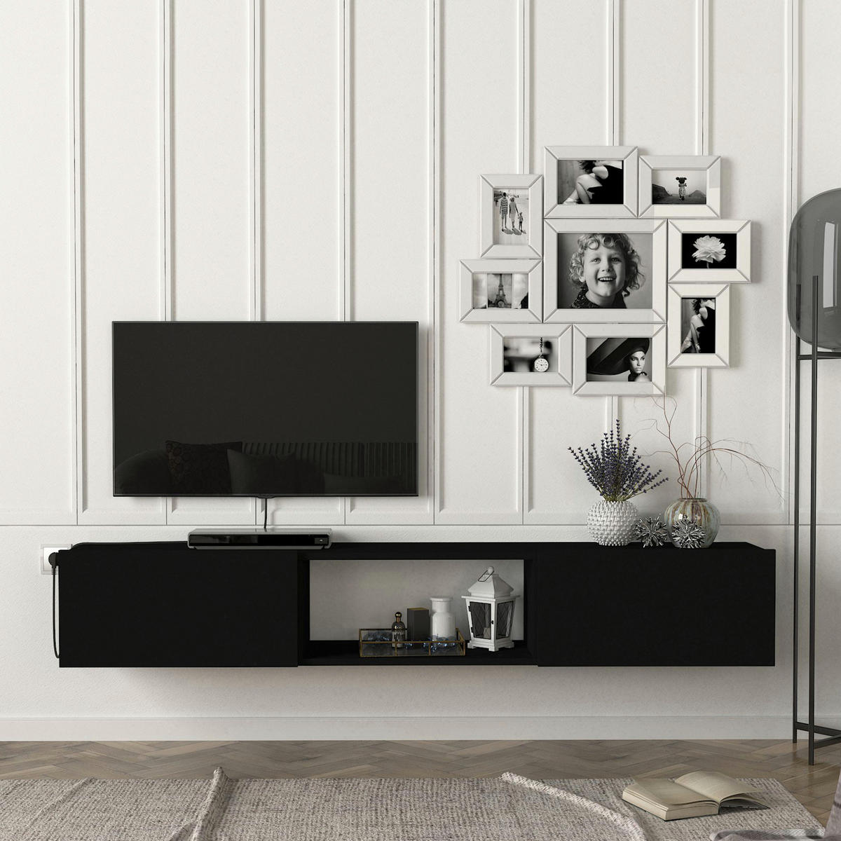 TV-ELEMENT Paltamo - Schwarz, Holzwerkstoff (180/29.5/31cm) - [en.casa]