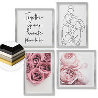 WANDBILDER 4er Set - 50x50 cm & 40x60 cm Silberner Rahmen - Rosensträuße als Familienzeichnung - Silberfarben, Kunststoff (50/50cm) - ArtPrintCave