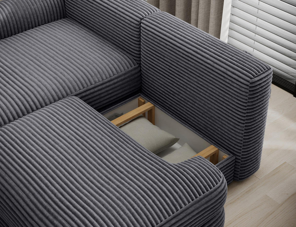 ECKSOFA RIPELI L-Form mit Schlaffunktion & Bettkasten – Modernes 3-Sitzer Sofa, Wellenfederung, 217 × 175 cm - Schwarz/Grau, Kunststoff (217/175cm) - Wohnideebilder