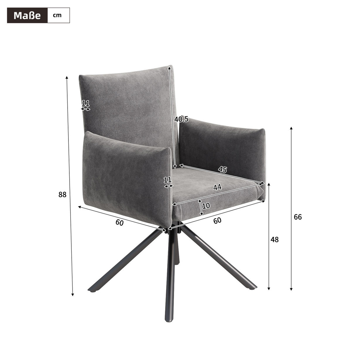 ESSZIMMERSTUHL 4er-Set 360° drehbar Samt Grau - Grau, Metall (60/88/60.1cm) - Meubliv