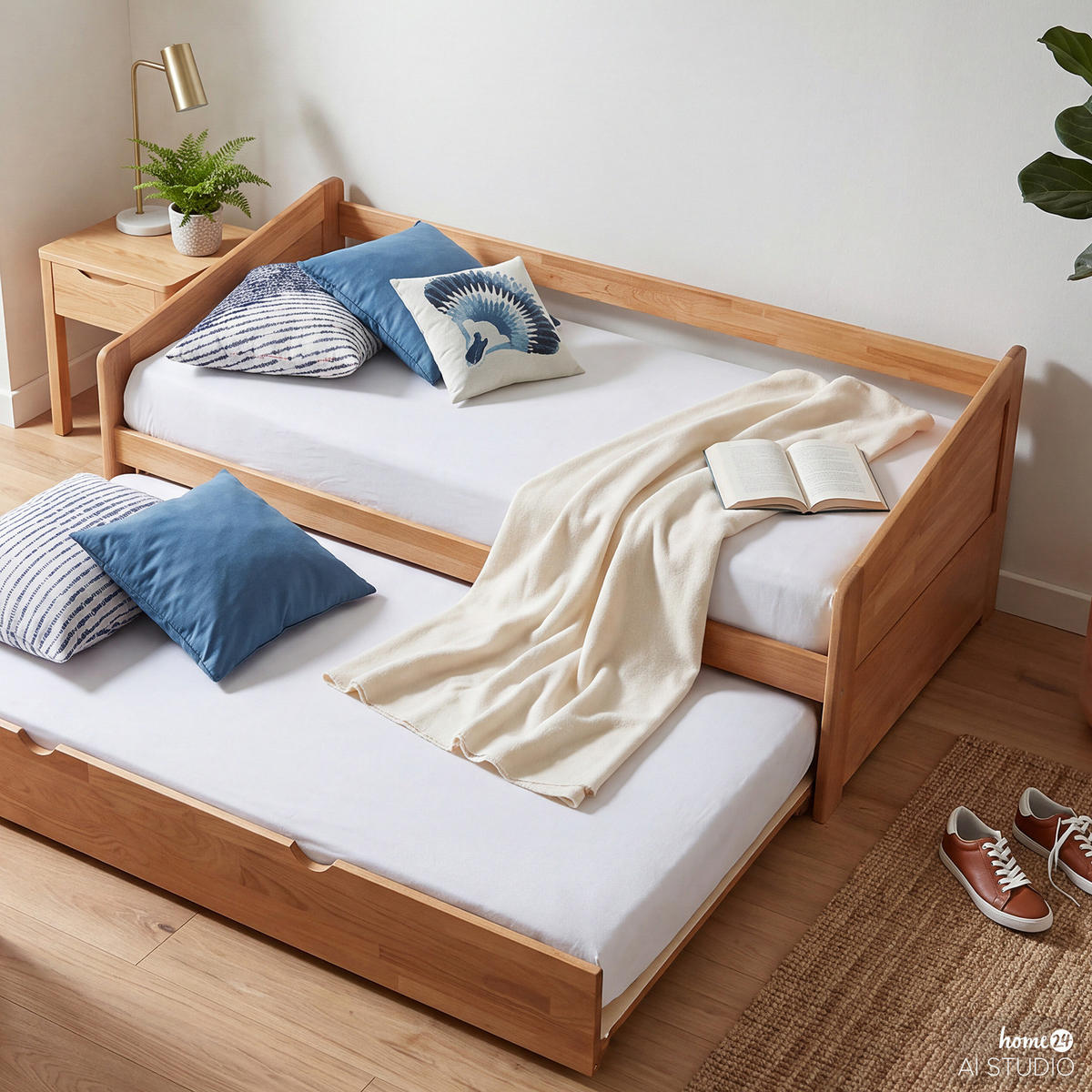 MASSIVHOLZ-FUNKTIONSBETT mit zusätzlicher Liegefläche - Kernbuche massiv - Kernbuche, Holz (90/200cm) - home24