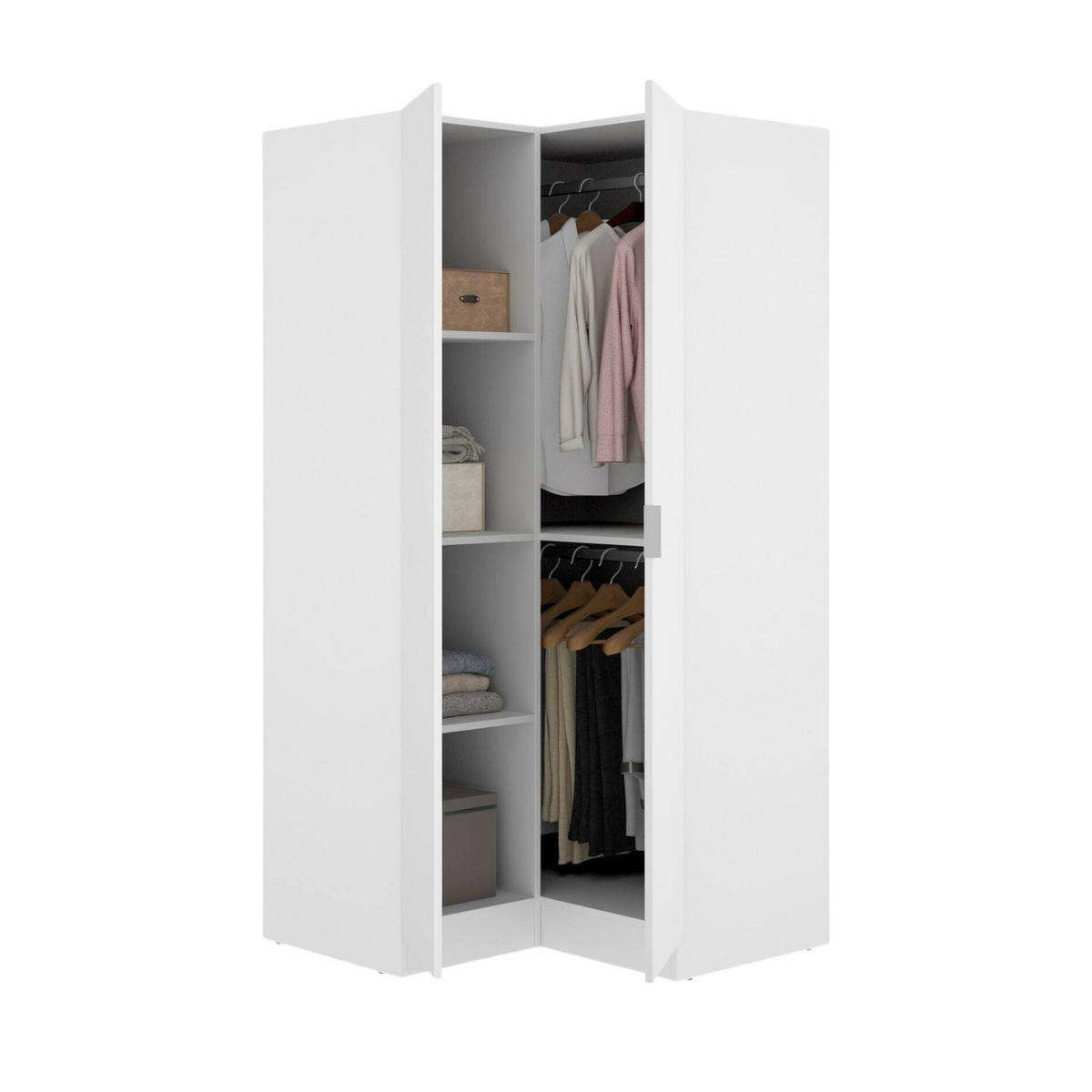 ECKKLEIDERSCHRANK Holz-Effekt Weiß 92.5x90.5h184 - Weiß, Holzwerkstoff (90.5/184/92.5cm) - DMORA