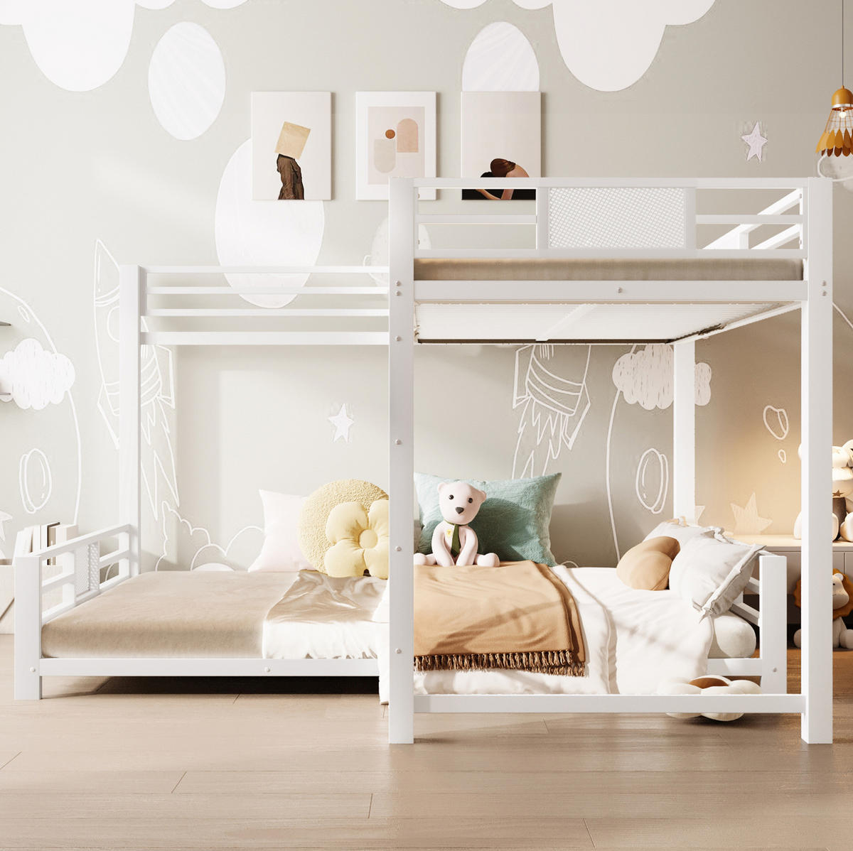 ETAGENBETT aus Metall 90x200 über 140x200 cm Weiß mit Schutzgittern - Weiß, Metall (90/200cm) - IVMEU