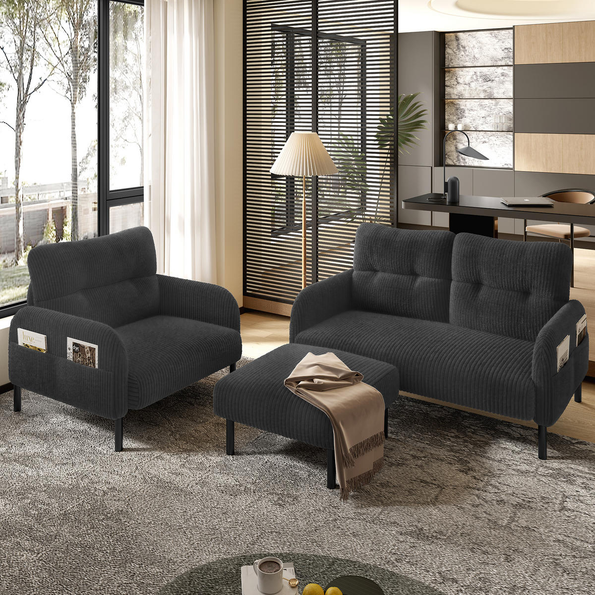 SESSEL Loungesessel,Polstersessel,Cord,Grau - Grau, Textil (67/79/75cm) - LVHOM