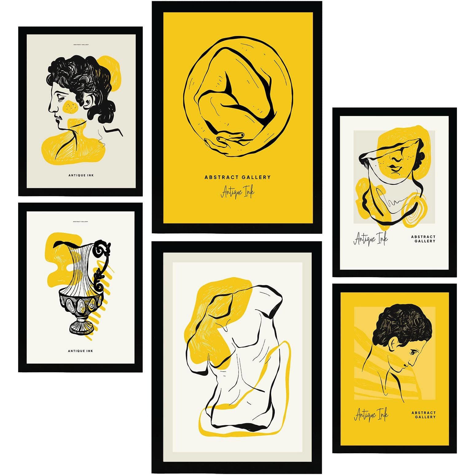 POSTER Set Mit 6 In Schwarzer Tinte Umarmung Von Der Griechischen Mythologie Inspirierte A3 & A4 Rahmenlos - Klar, Papier (29/3cm) - Nacnic