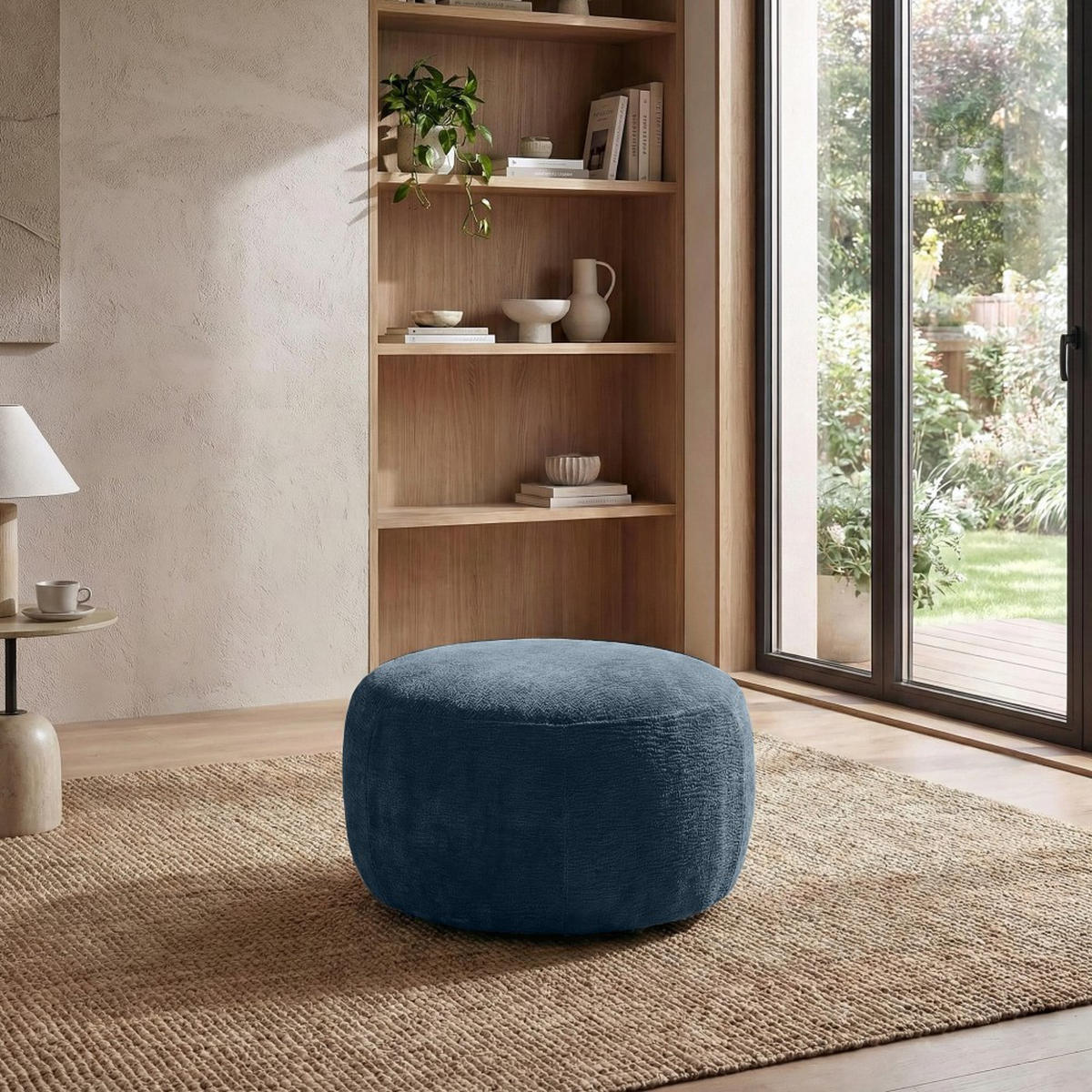 HOCKER Nano mit runder Form, 80x80 cm, Dunkelblau - Dunkelblau, Textil (80/48/80cm) - Beautysofa