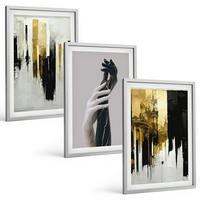 BILDER SET 3er Set - 40x60 cm Silberner Rahmen - Abstrakte handgemalte Muster - Silberfarben, Kunststoff (40/60cm) - TULUP