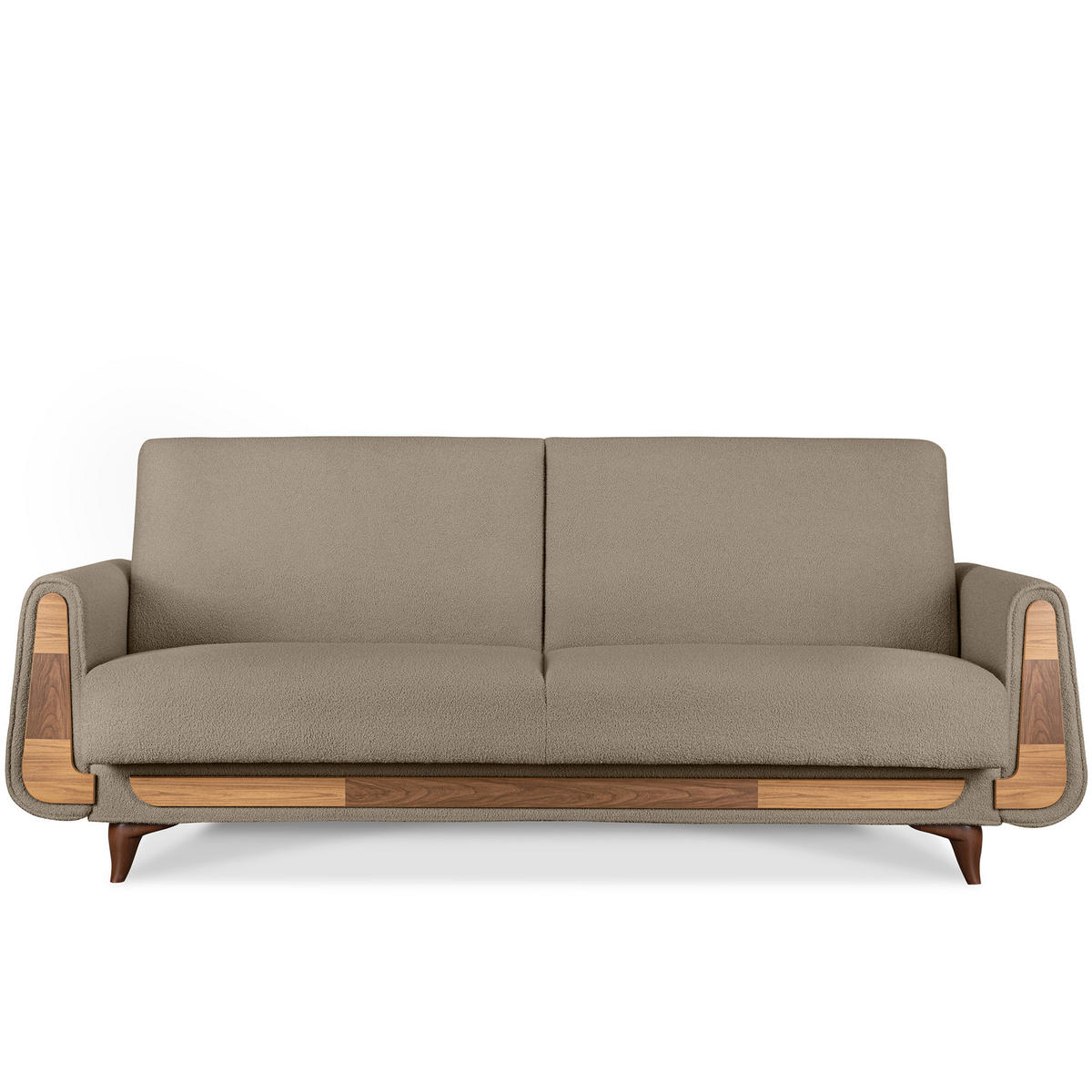 3-SITZER-SCHLAFSOFA GUSTAVO mit Armlehnen, Dunkelbeige - Graubraun/Beige, Holz/Holzwerkstoff (230/98/98cm) - KONSIMO®