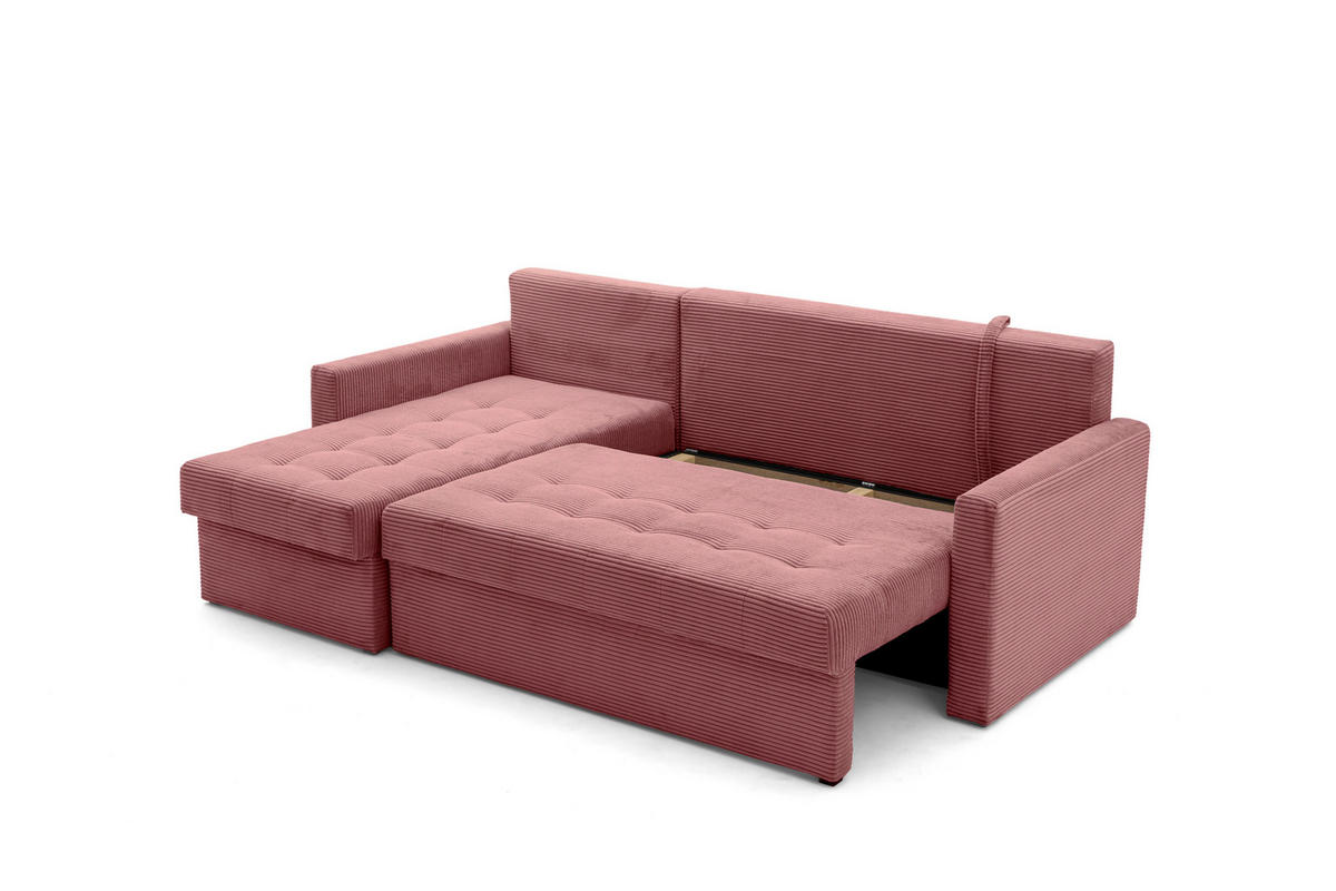 ECKSOFA PULA L Links mit Schlaffunktion 132x198 Cord Rosa - Pink/Schwarz, Holz/Kunststoff (214/145cm) - NACANAPA