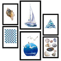 POSTER Set Mit 6 Komposition Meer Strand Sommer A3 & A4 Schwarzer Rahmen - Schwarz, Papier (29/3cm) - Nacnic