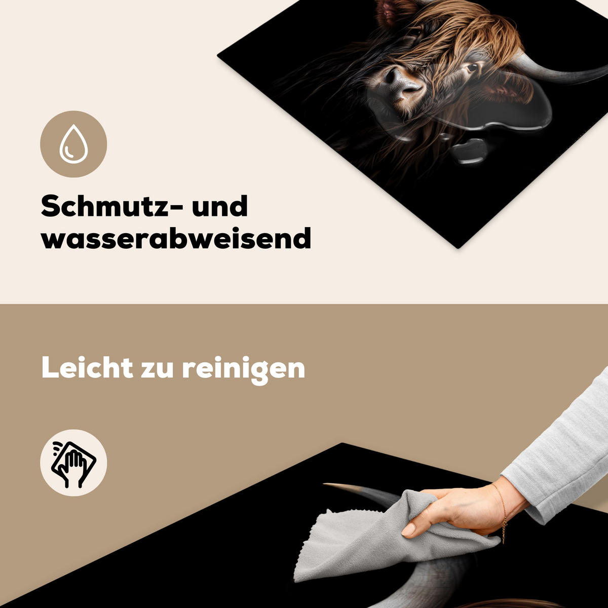 HERDABDECKPLATTE Schottischer Highlander - Porträt - Schwarz - Tier 59x52 cm - Braun, Kunststoff (59/52/0.2cm) - MuchoWow