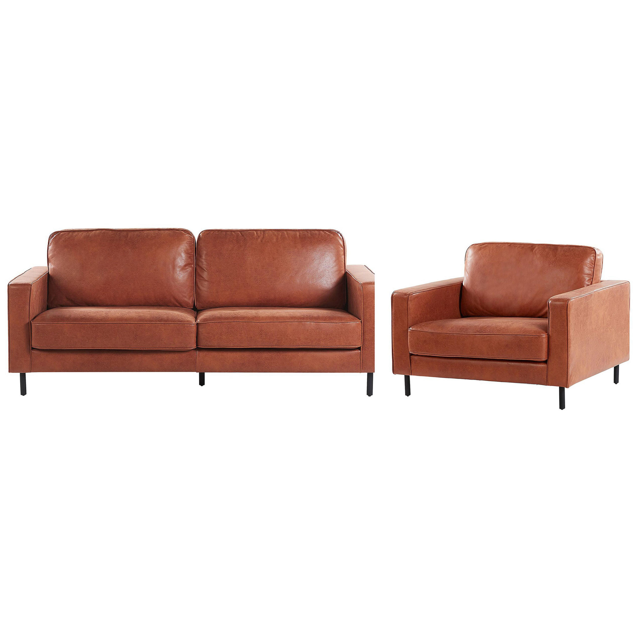 4-SITZER SOFA SET Lederoptik Braun Savalen - Braun, Kunststoff/Textil (204/87/91cm) - Beliani