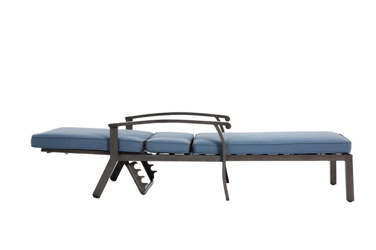 SONNENLIEGE aus Aluminium 204x58x100/30 cm Blau/Dunkelgrau mit 5-fach verstellbarer Rückenlehne und Kissen - Blau, Metall (58/100/204cm) - Modfu