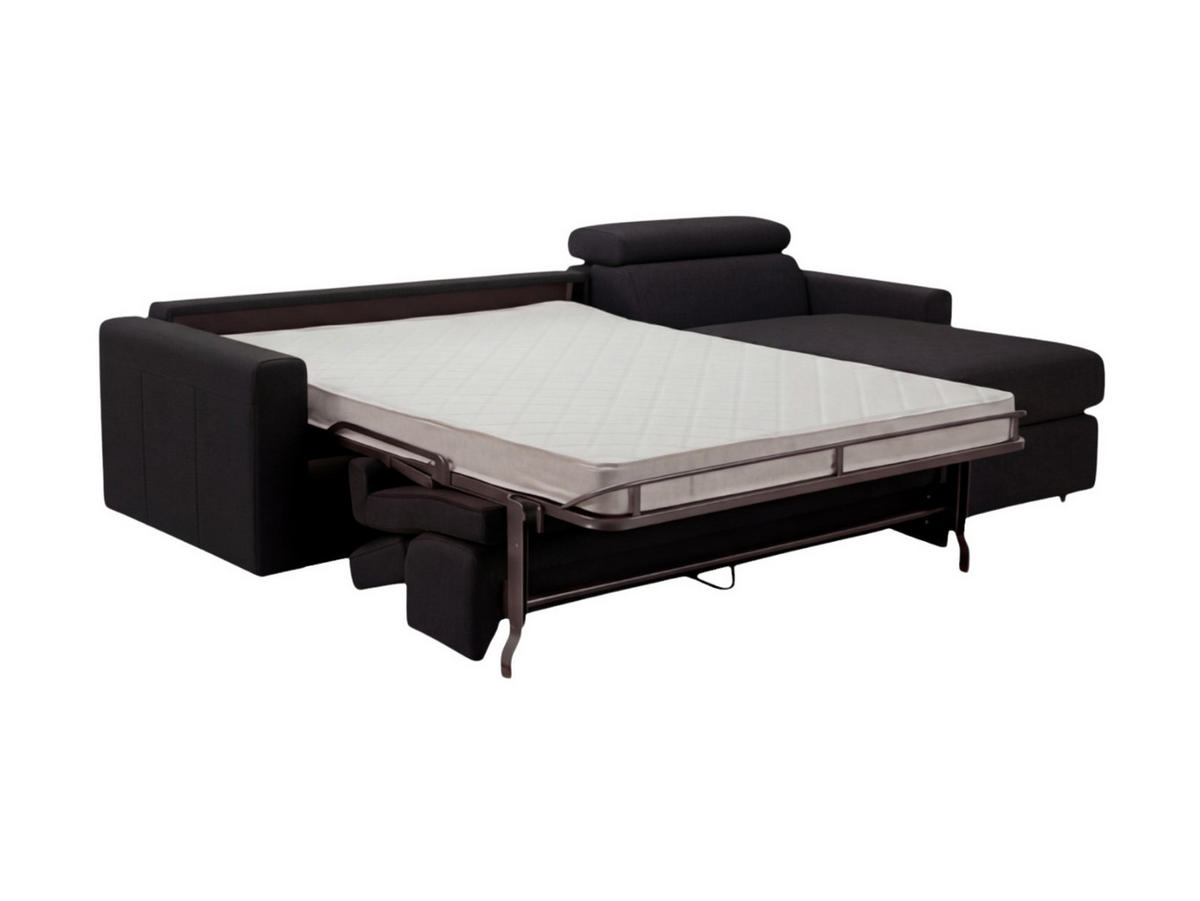 ECKSOFA Morris Echtleder mit Bettfunktion Schwarz - Schwarz, Leder/Metall (223/170cm)