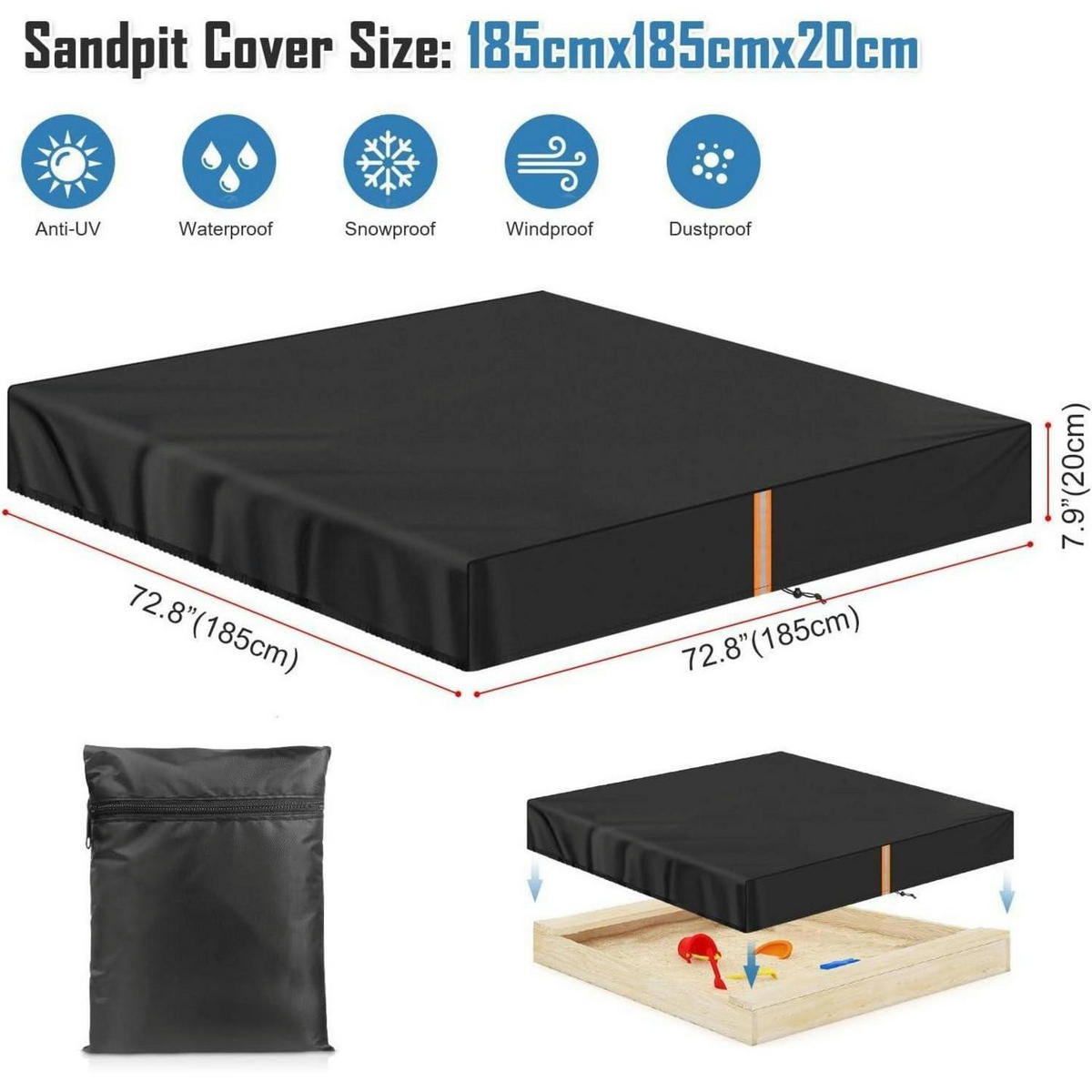 SANDKASTENPLANE 185 x 185 x 20 cm - Schwarz, Textil (1/1/1cm)