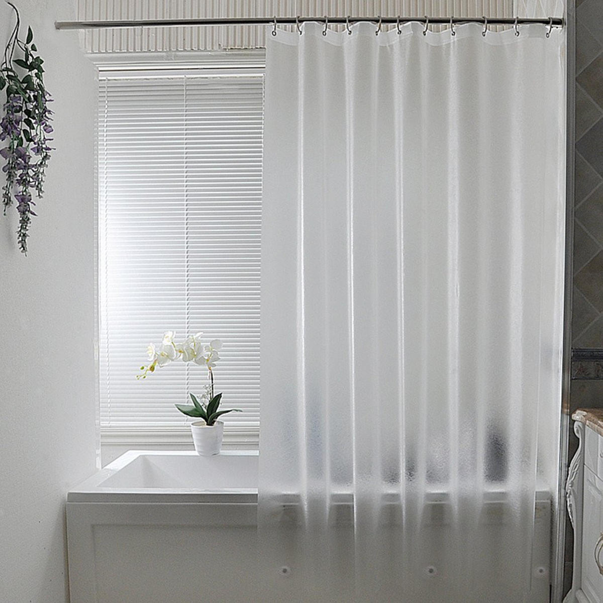 DUSCHVORHANG – Breite 180 x Höhe 180 cm – Halbtransparent – Inklusive Haken - Weiß, Kunststoff (180/180cm)