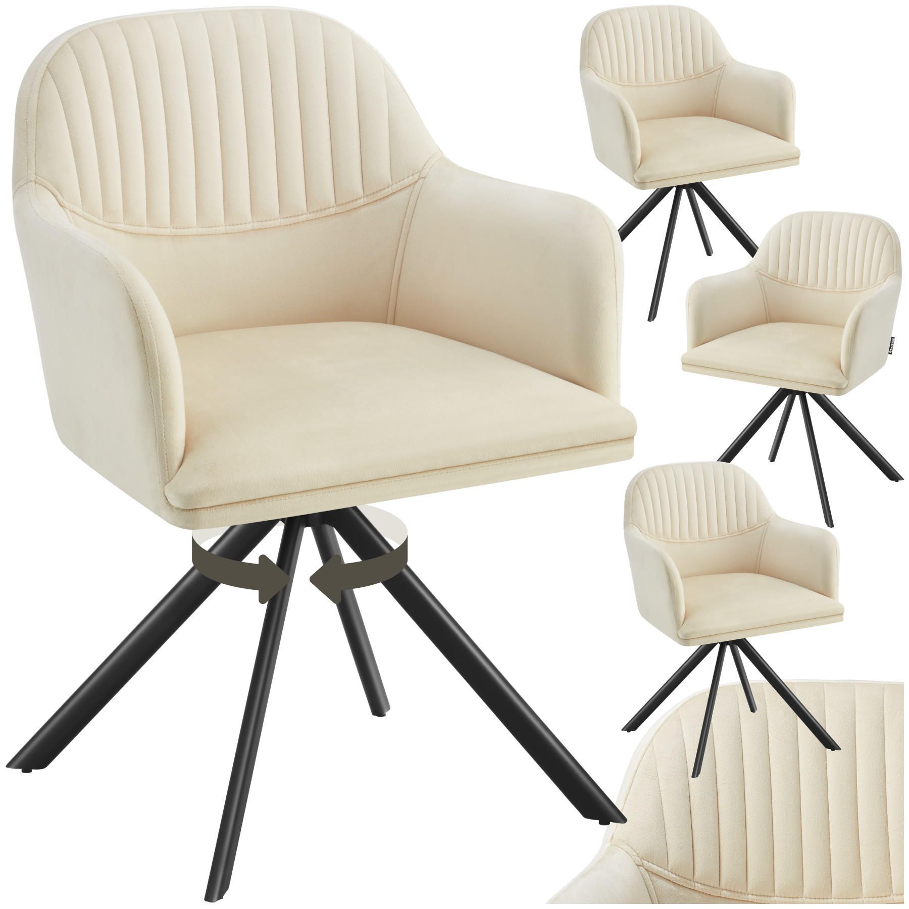 DREHSTUHL 4er Set Lona 56 x 59 x 81 cm crème/schwarz - Creme/Schwarz, Textil (56/81/59cm) - tectake