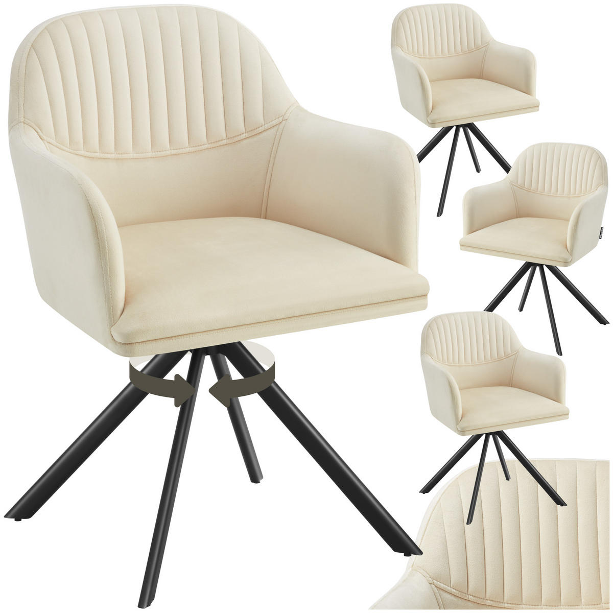 DREHSTUHL 4er Set Lona 56 x 59 x 81 cm crème/schwarz - Creme/Schwarz, Textil (56/81/59cm) - tectake