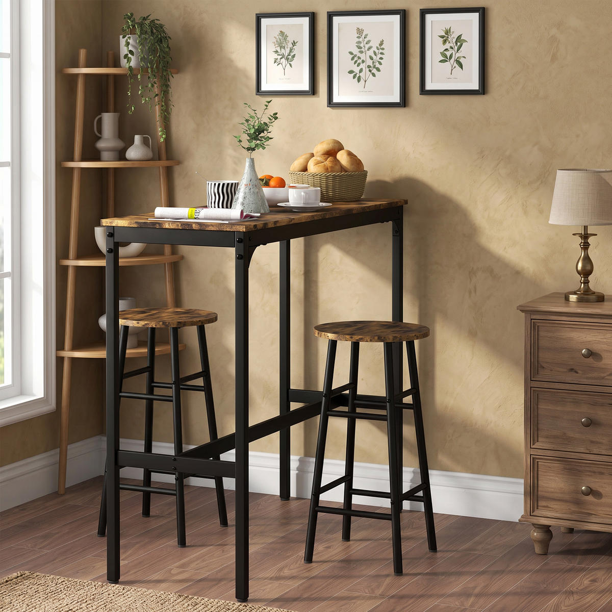 BARTISCH-SET, MDF, Stahl, Rustikal-Braun - Braun, Kunststoff (40/90/105cm) - HOMCOM