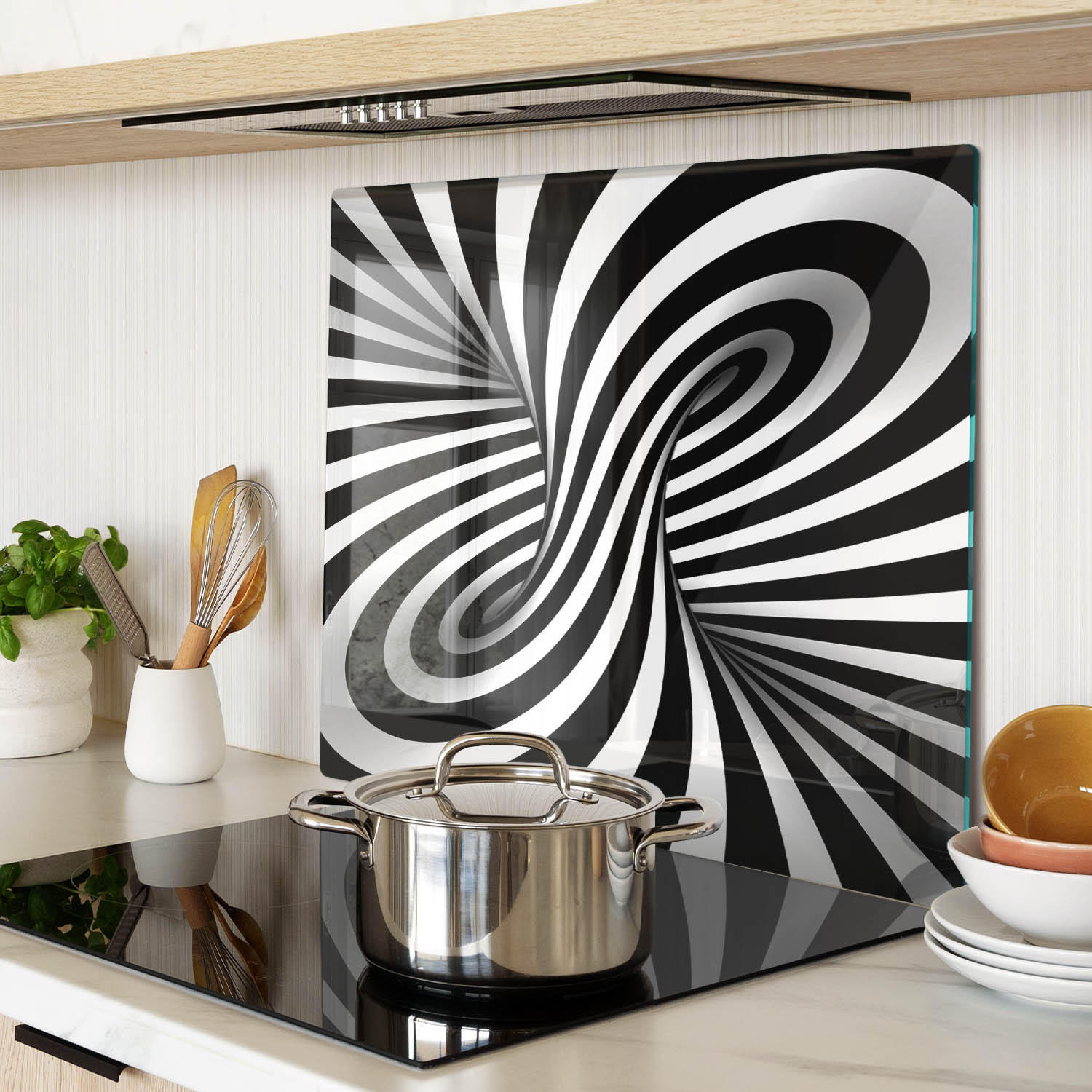 GLASPLATTE 60x52 cm Wirbelabstraktion - Schwarz, Glas (60/0.4/52cm) - TULUP