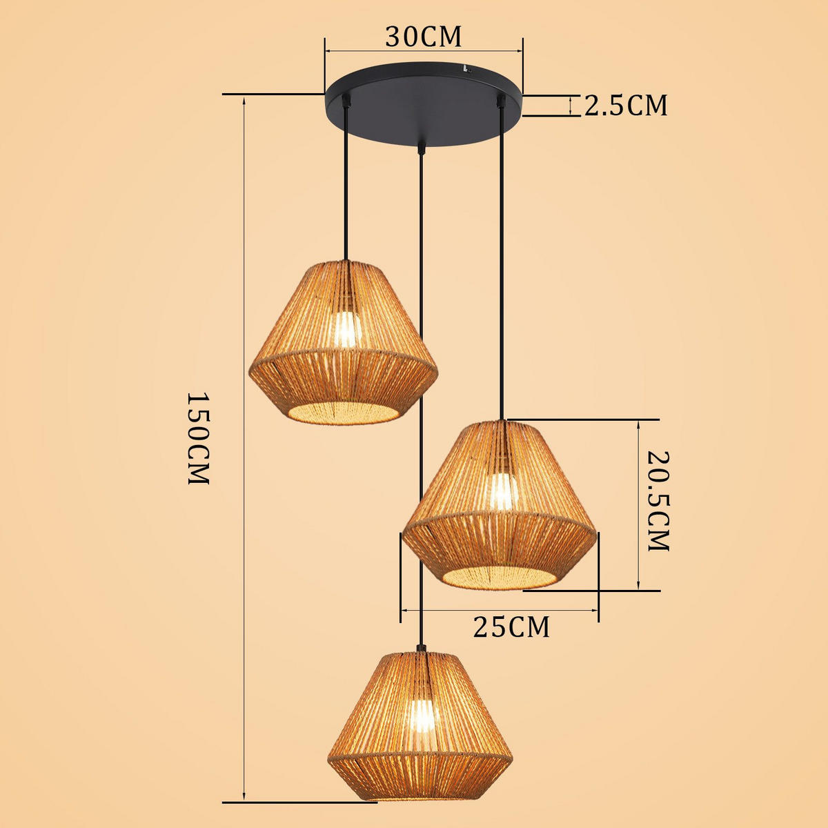 PENDELLEUCHTE BLICK Ⅲ 30/30/150 cm - Schwarz, Metall (30/30/150cm) - Nettlife