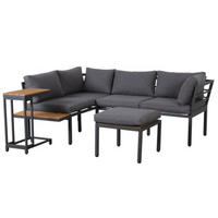 GARTENMÖBEL,SOFA+BEISTELLTISCH+COUCHTISCH,GRAU+SCHWARZ - Grau, Textil - Vallsero