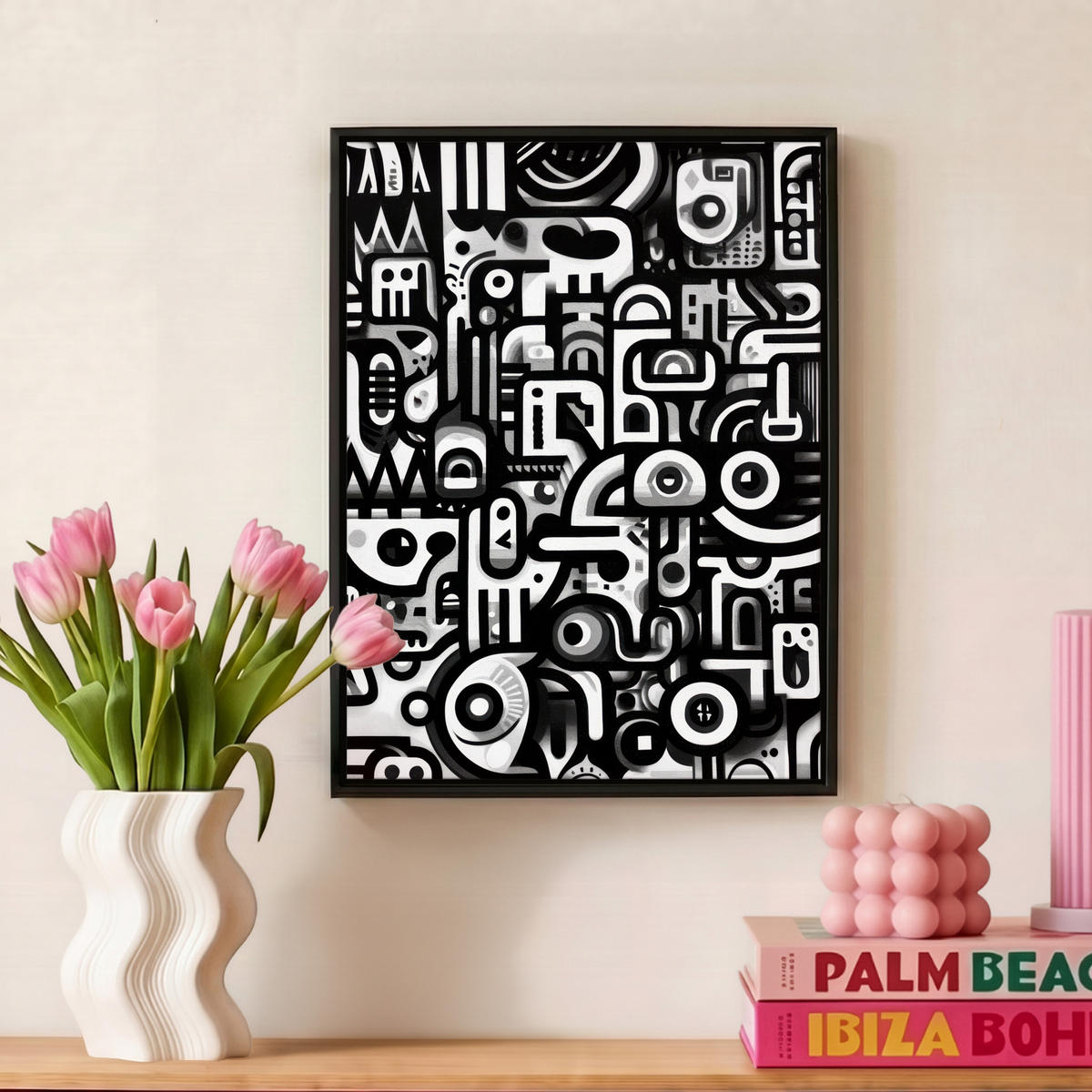 LEINWAND Bilder mit Rahmen - Symbole - Abstrakt - Grafik - Schwarz - 30x40 - Schwarz, Textil (30/40cm) - MuchoWow