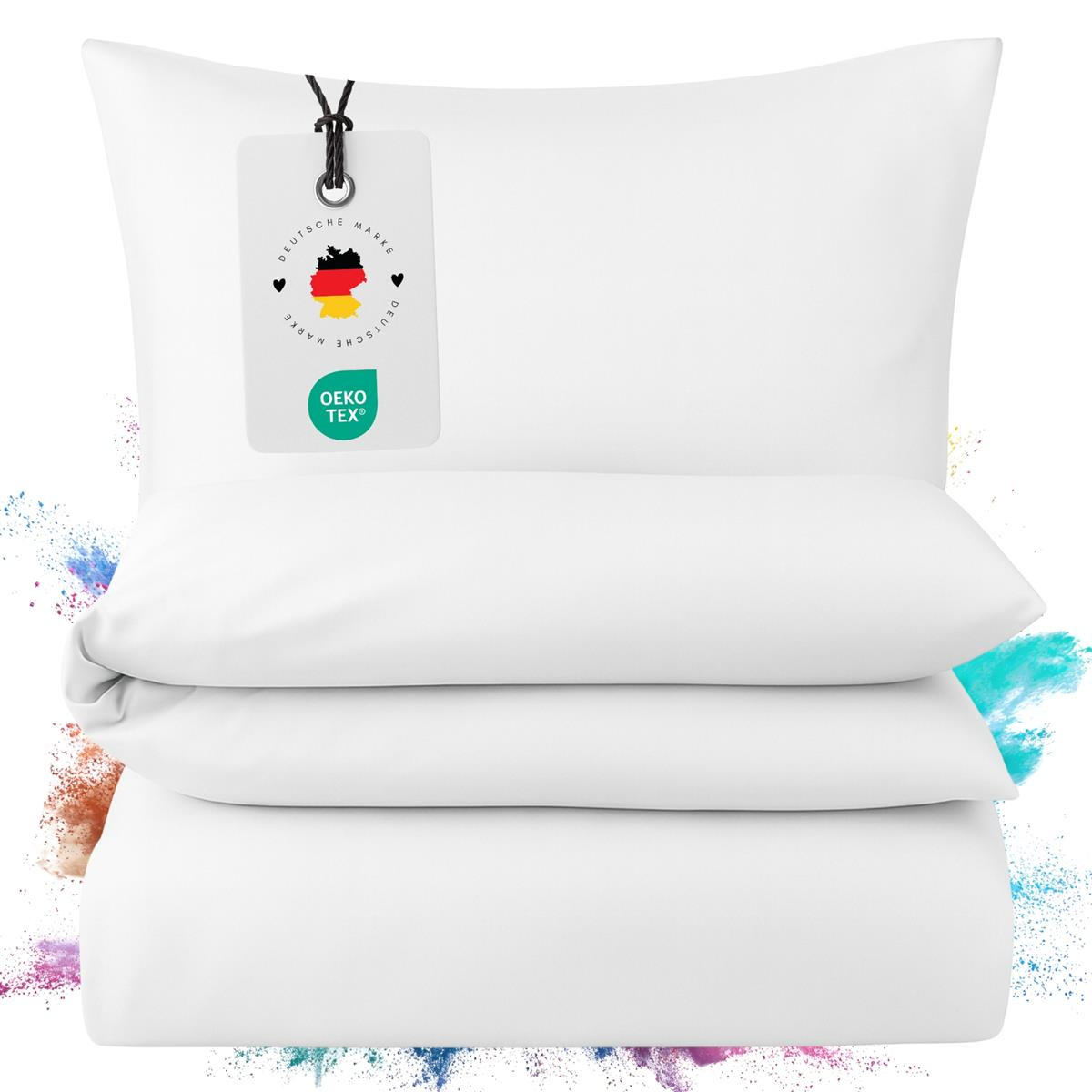 MAKO-SATIN-BETTWÄSCHE 155x240 cm aus 100% Baumwolle mit Reißverschluss, Uni Bettbezug 155 x 240 - Weiß - Weiß, Textil (155/240cm) - Carpe Sonno