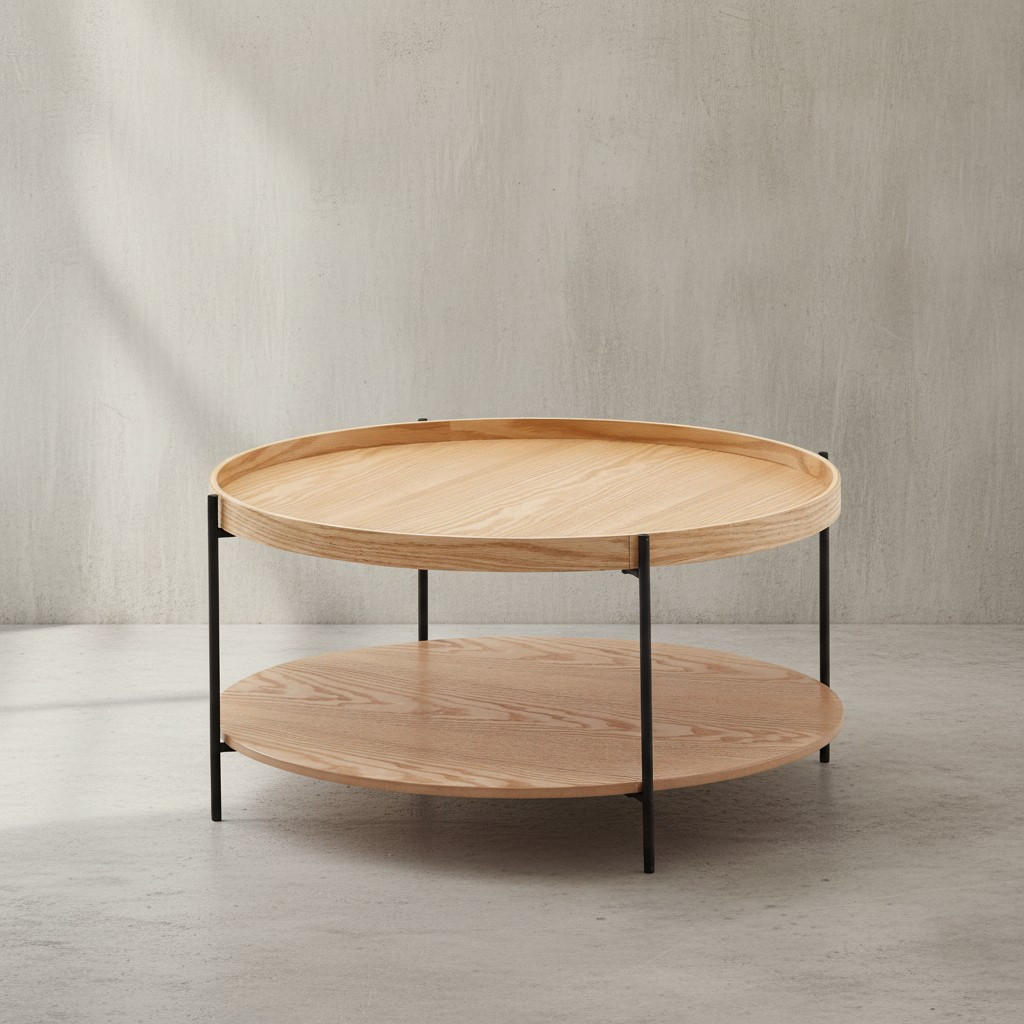 COUCHTISCH Eichefurnier mit Metallgestell und Stauraum, erhöhter Rand - Schwarz/Braun, Holz/Metall (78/78/40cm) - KADIMA DESIGN