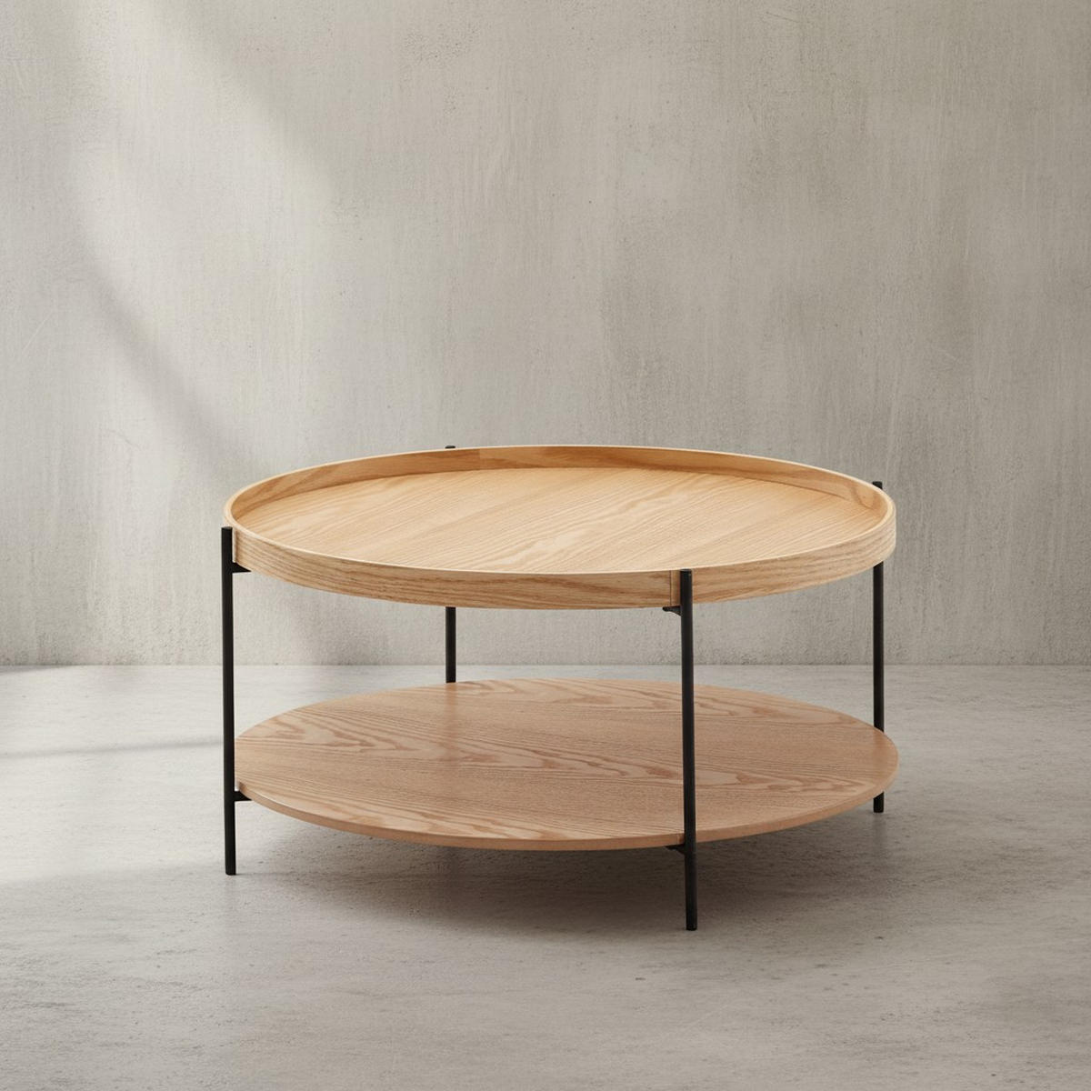 COUCHTISCH Eichefurnier mit Metallgestell und Stauraum, erhöhter Rand - Schwarz/Braun, Holz/Metall (78/78/40cm) - KADIMA DESIGN