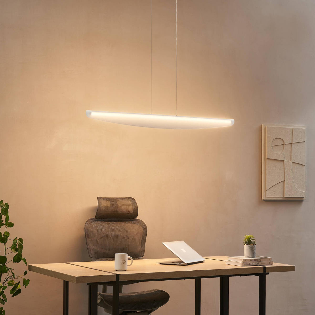HÄNGELEUCHTE Auren, Beige et blanc, 115cm - Beige, Metall (120/3.5/10cm) - KOSILUM