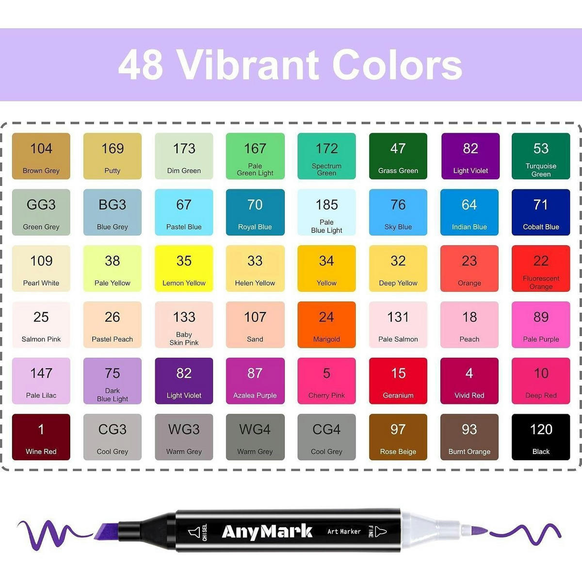 MARKER Set 48 Farben Doppelspitze mit Meißel- und Feinspitze - Multicolor, Kunststoff (11/16/15cm)